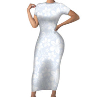 Plumeria Floral White Sunday Family Matching Short Sleeve Bodycon Dress and Hawaiian Shirt LT01 Mom's Dress White - Polynesian Pride