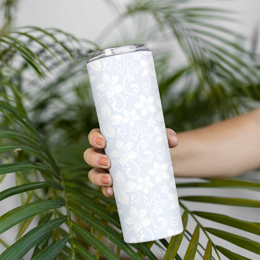 Plumeria Floral White Sunday Skinny Tumbler LT01 - Polynesian Pride
