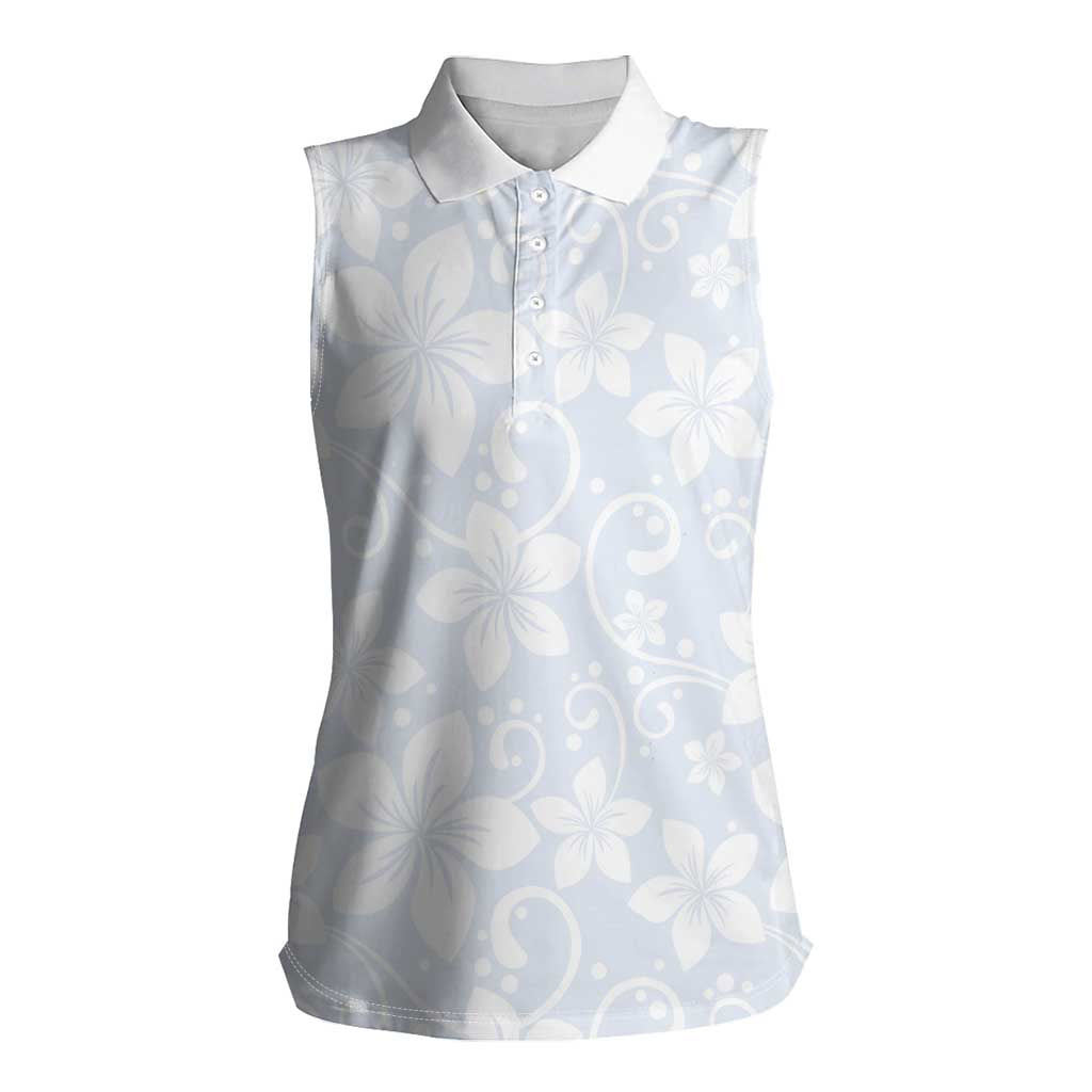 Plumeria Floral White Sunday Women Sleeveless Polo Shirt