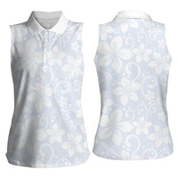 Plumeria Floral White Sunday Women Sleeveless Polo Shirt