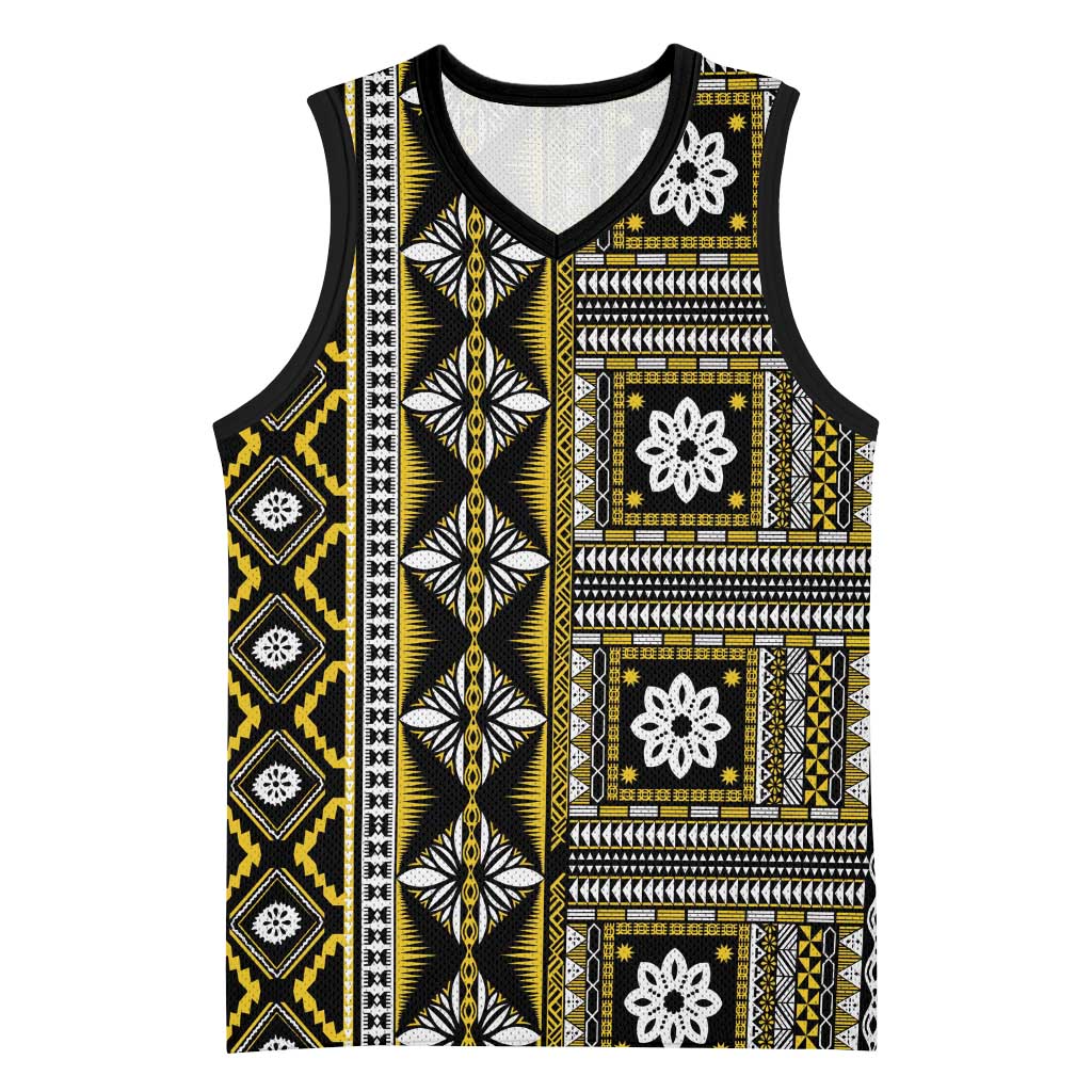 Fiji Masi Tapa Pattern Yellow Basketball Jersey - Polynesian Pride