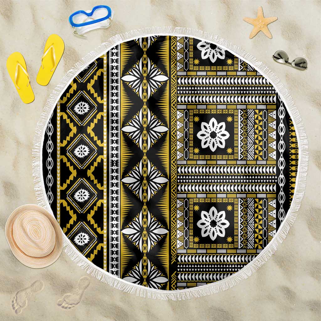 Fiji Masi Tapa Pattern Yellow Beach Blanket - Polynesian Pride