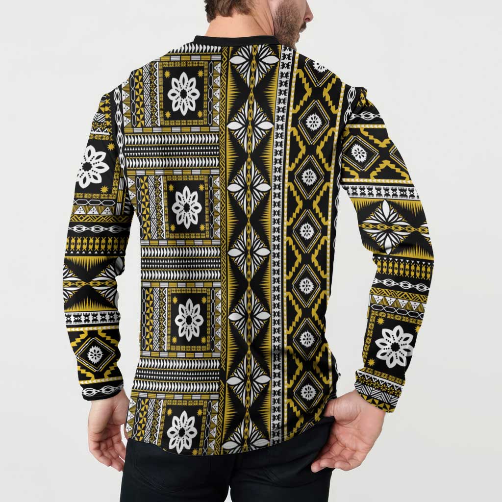 Fiji Masi Tapa Pattern Yellow Button Sweatshirt - Polynesian Pride