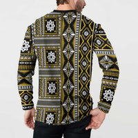 Fiji Masi Tapa Pattern Yellow Button Sweatshirt - Polynesian Pride