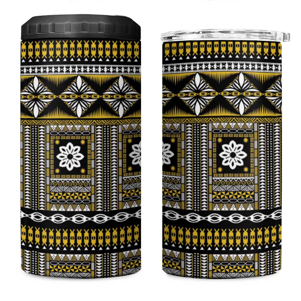 Fiji Masi Tapa Pattern Yellow 4 in 1 Can Cooler Tumbler - Polynesian Pride