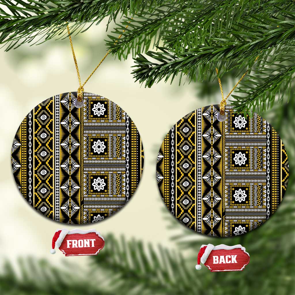 Fiji Masi Tapa Pattern Yellow Ceramic Ornament - Polynesian Pride