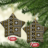 Fiji Masi Tapa Pattern Yellow Ceramic Ornament - Polynesian Pride