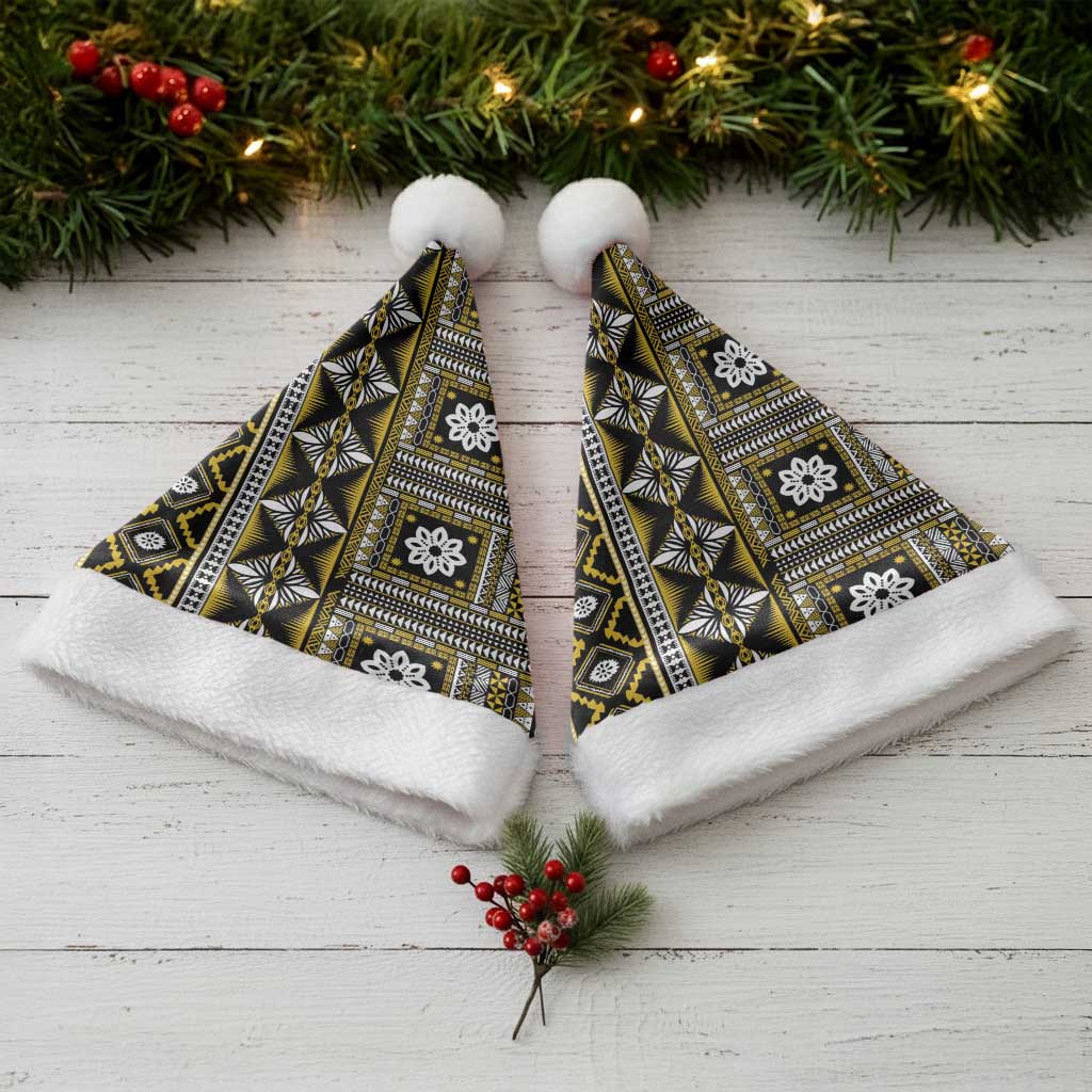 Fiji Masi Tapa Pattern Yellow Christmas Santa Hat - Polynesian Pride