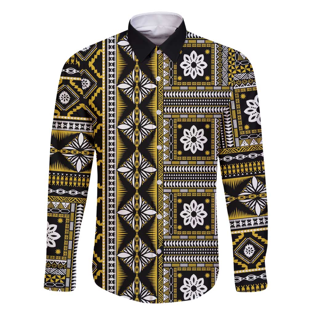 Fiji Masi Tapa Pattern Yellow Family Matching Off Shoulder Maxi Dress and Hawaiian Shirt - Polynesian Pride
