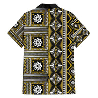 Fiji Masi Tapa Pattern Yellow Family Matching Off Shoulder Short Dress and Hawaiian Shirt - Polynesian Pride