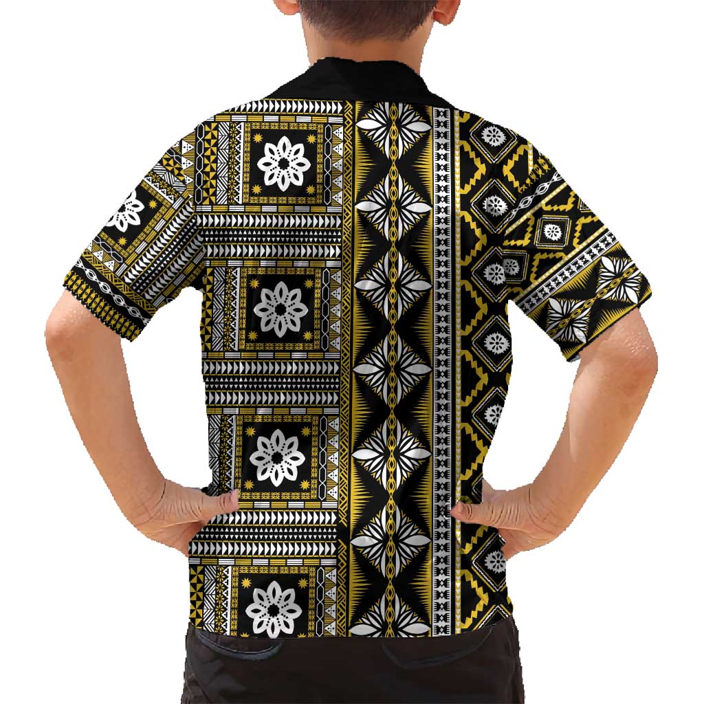 Fiji Masi Tapa Pattern Yellow Family Matching Puletasi and Hawaiian Shirt - Polynesian Pride