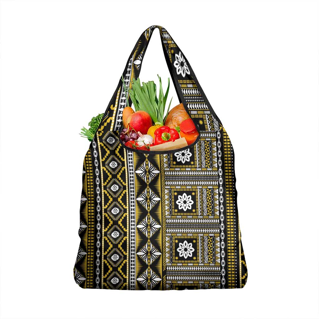 Fiji Masi Tapa Pattern Yellow Grocery Bag - Polynesian Pride