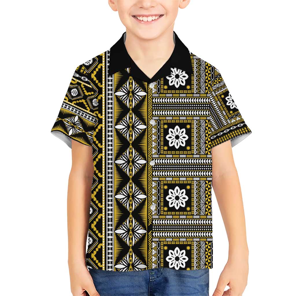 Fiji Masi Tapa Pattern Yellow Kid Hawaiian Shirt - Polynesian Pride