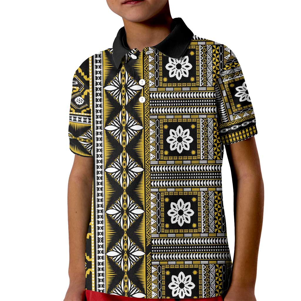 Fiji Masi Tapa Pattern Yellow Kid Polo Shirt LT01 Kid Yellow - Polynesian Pride