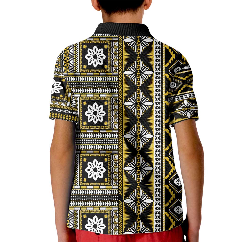 Fiji Masi Tapa Pattern Yellow Kid Polo Shirt LT01 - Polynesian Pride