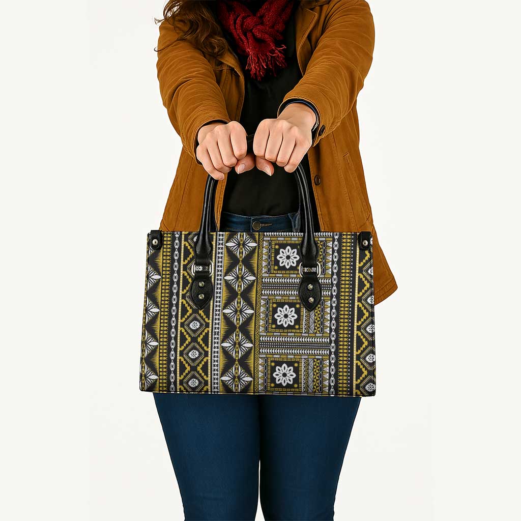 Fiji Masi Tapa Pattern Yellow Leather Bag - Polynesian Pride