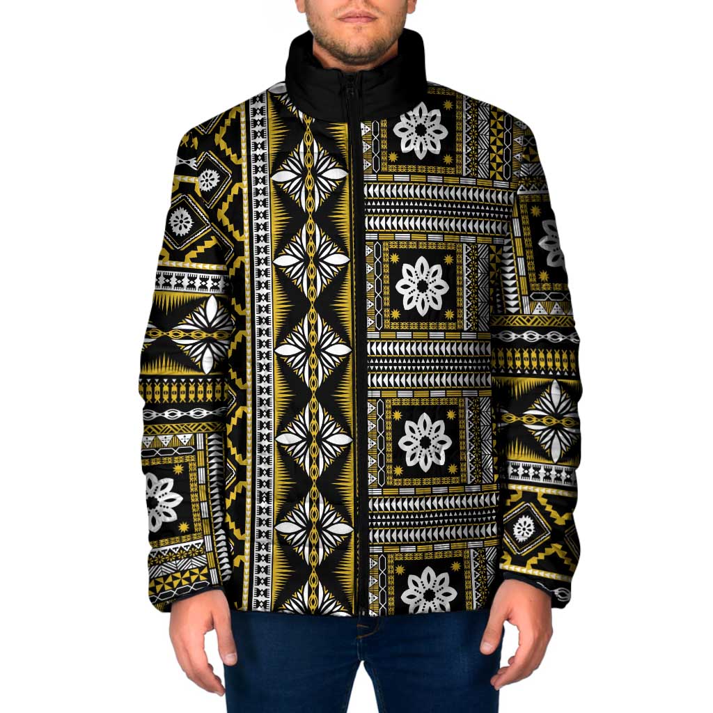 Fiji Masi Tapa Pattern Yellow Padded Jacket - Polynesian Pride