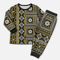 Fiji Masi Tapa Pattern Yellow Christmas Pajama Set - Polynesian Pride