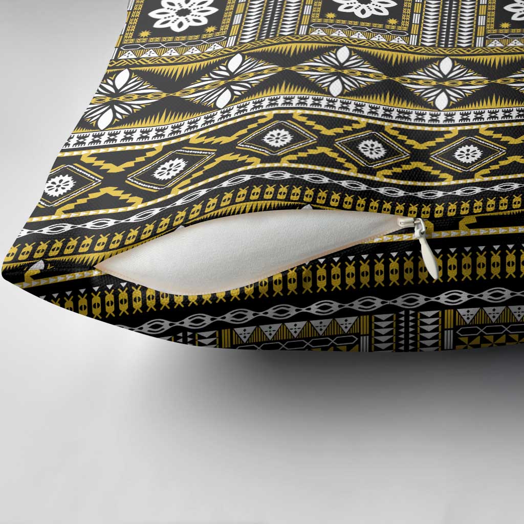 Fiji Masi Tapa Pattern Yellow Pillow Cover - Polynesian Pride