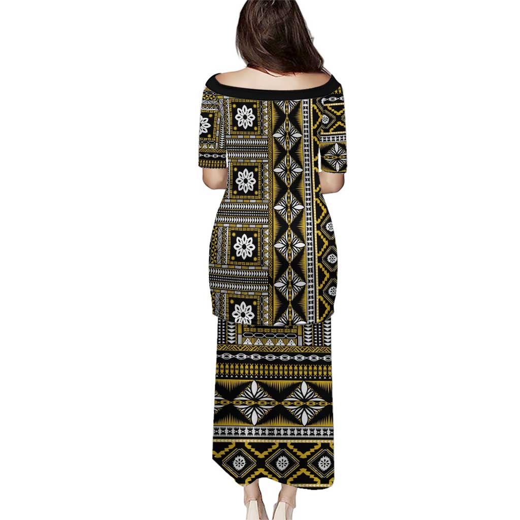 Fiji Masi Tapa Pattern Yellow Puletasi - Polynesian Pride