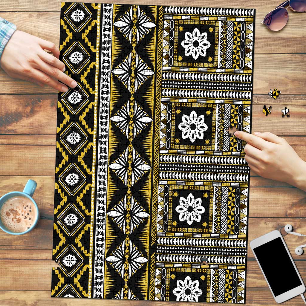 Fiji Masi Tapa Pattern Yellow Puzzle - Polynesian Pride