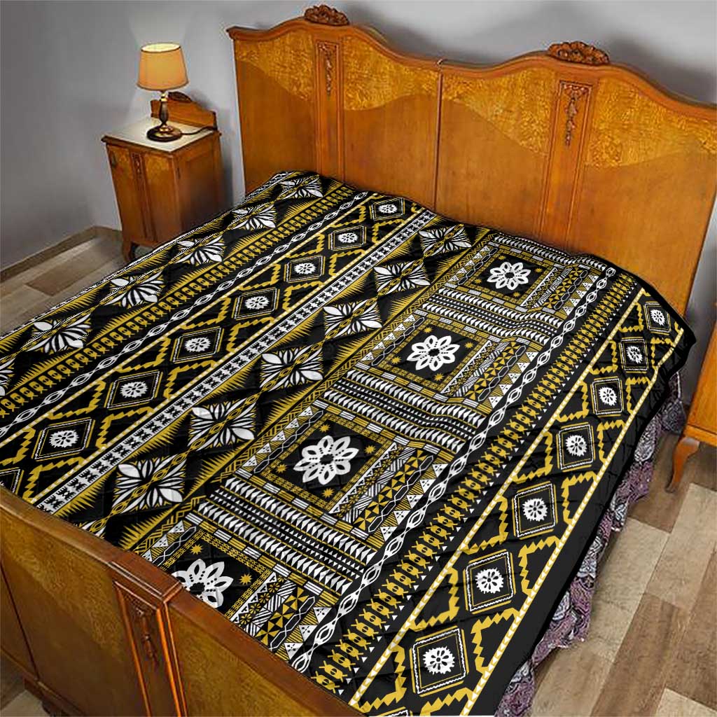 Fiji Masi Tapa Pattern Yellow Quilt - Polynesian Pride