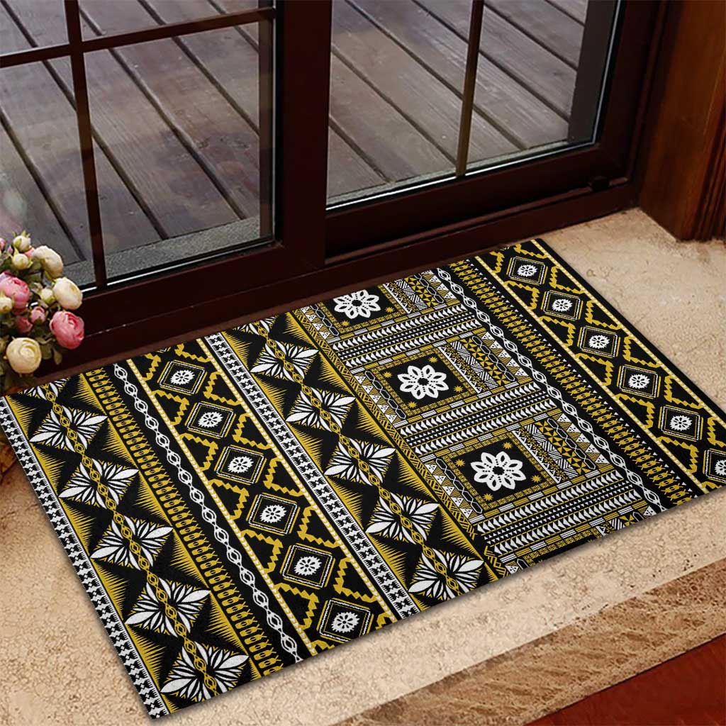 Fiji Masi Tapa Pattern Yellow Rubber Doormat - Polynesian Pride