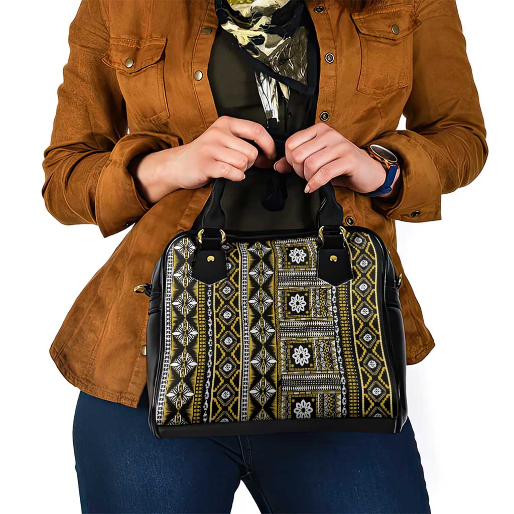 Fiji Masi Tapa Pattern Yellow Shoulder Handbag - Polynesian Pride