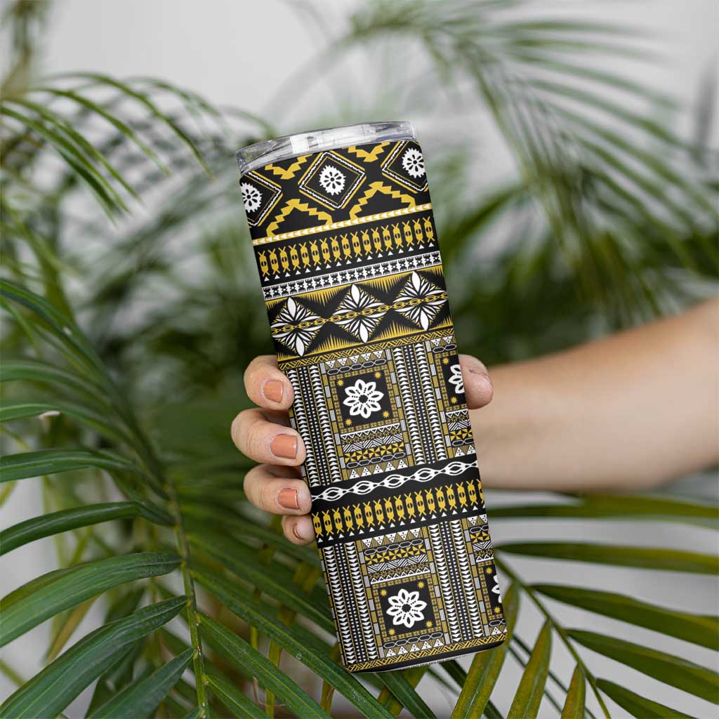 Fiji Masi Tapa Pattern Yellow Skinny Tumbler - Polynesian Pride