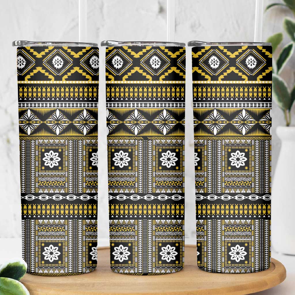 Fiji Masi Tapa Pattern Yellow Skinny Tumbler - Polynesian Pride