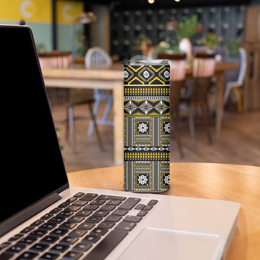 Fiji Masi Tapa Pattern Yellow Skinny Tumbler - Polynesian Pride