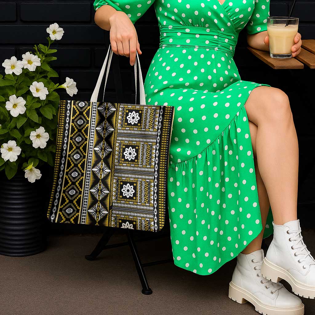 Fiji Masi Tapa Pattern Yellow Tote Bag - Polynesian Pride