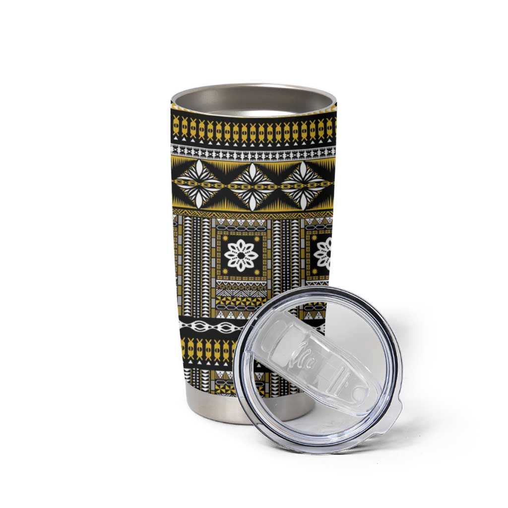Fiji Masi Tapa Pattern Yellow Tumbler Cup - Polynesian Pride