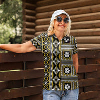 Fiji Masi Tapa Pattern Yellow Women Polo Shirt - Polynesian Pride