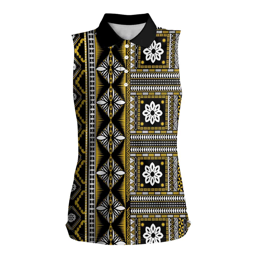 Fiji Masi Tapa Pattern Yellow Women Sleeveless Polo Shirt - Polynesian Pride