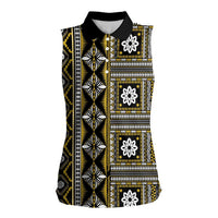 Fiji Masi Tapa Pattern Yellow Women Sleeveless Polo Shirt - Polynesian Pride