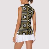 Fiji Masi Tapa Pattern Yellow Women Sleeveless Polo Shirt - Polynesian Pride