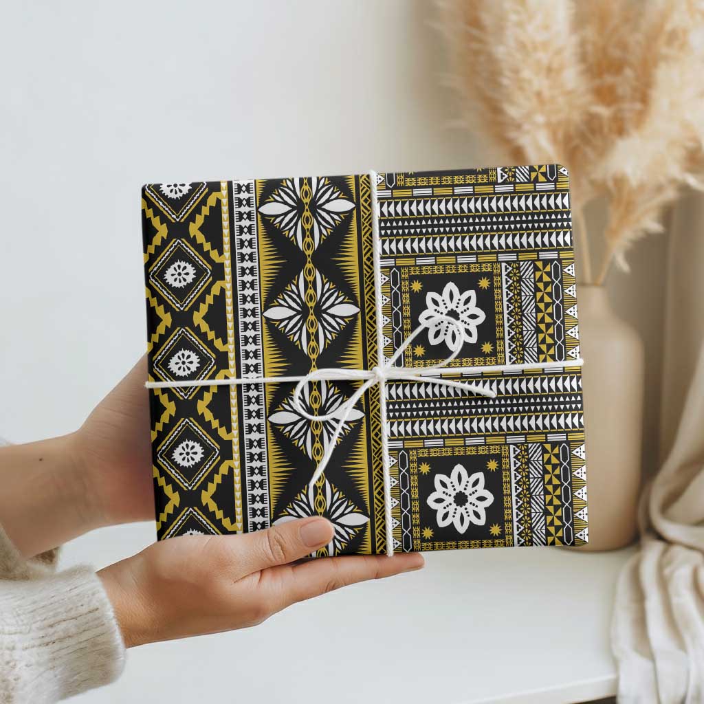 Fiji Masi Tapa Pattern Yellow Wrapping Paper - Polynesian Pride
