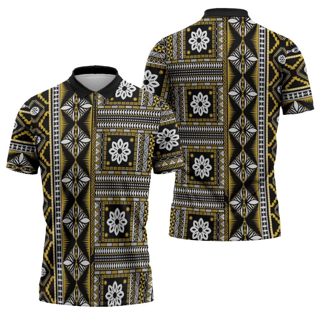 Fiji Masi Tapa Pattern Yellow Zipper Polo Shirt - Polynesian Pride