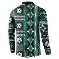 Fiji Masi Tapa Pattern Teal Button Sweatshirt - Polynesian Pride