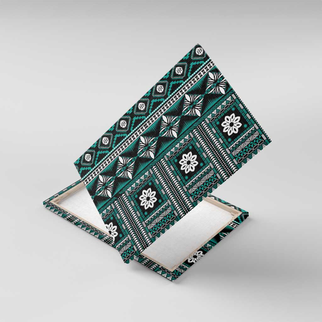 Fiji Masi Tapa Pattern Teal Canvas Wall Art - Polynesian Pride