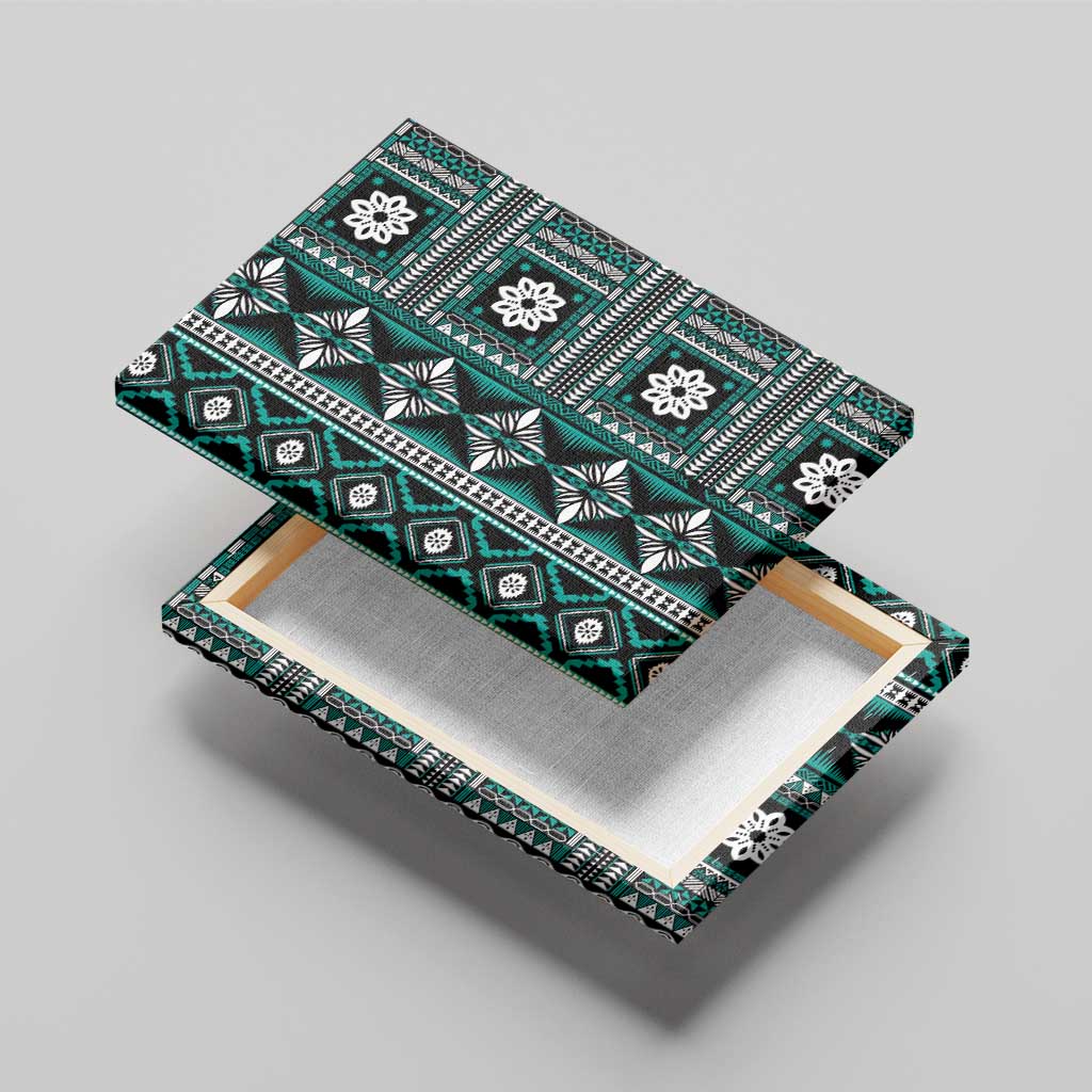 Fiji Masi Tapa Pattern Teal Canvas Wall Art - Polynesian Pride