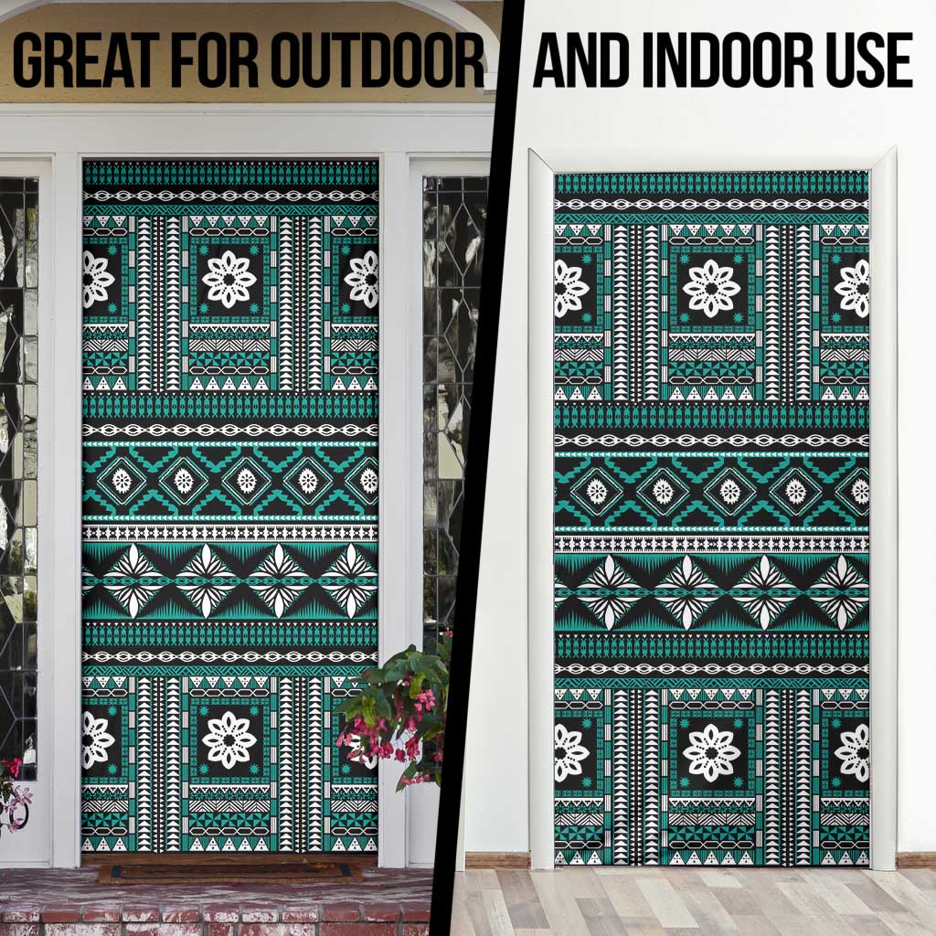 Fiji Masi Tapa Pattern Teal Door Cover - Polynesian Pride