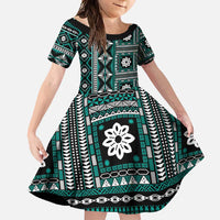 Fiji Masi Tapa Pattern Teal Family Matching Mermaid Dress and Hawaiian Shirt - Polynesian Pride