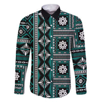 Fiji Masi Tapa Pattern Teal Family Matching Short Sleeve Bodycon Dress and Hawaiian Shirt - Polynesian Pride