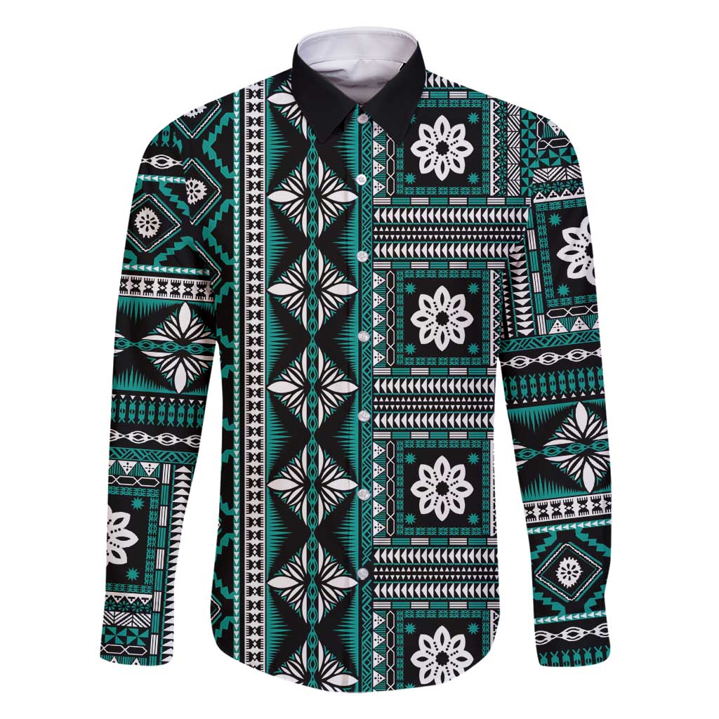 Fiji Masi Tapa Pattern Teal Family Matching Summer Maxi Dress and Hawaiian Shirt - Polynesian Pride