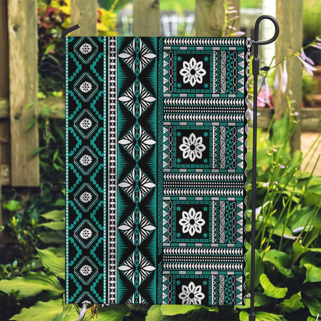 Fiji Masi Tapa Pattern Teal Garden Flag - Polynesian Pride