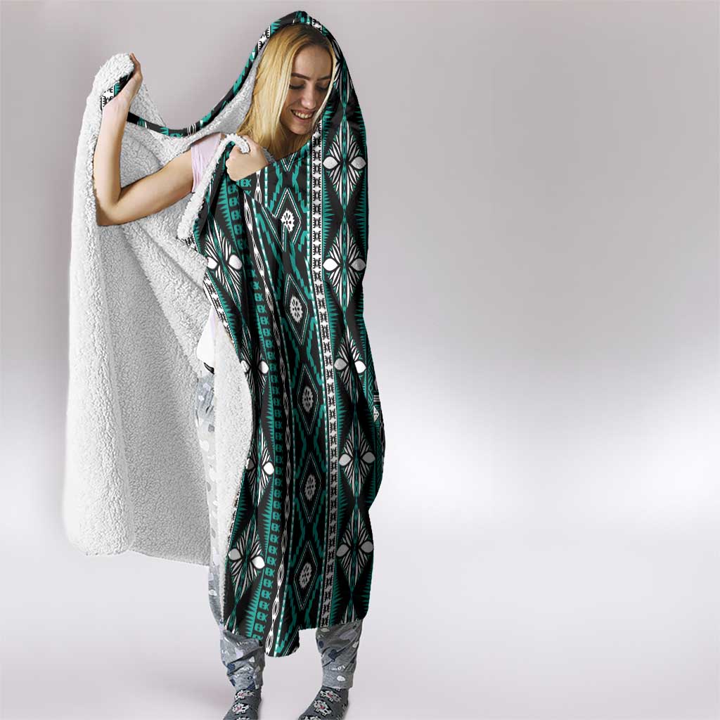 Fiji Masi Tapa Pattern Teal Hooded Blanket - Polynesian Pride