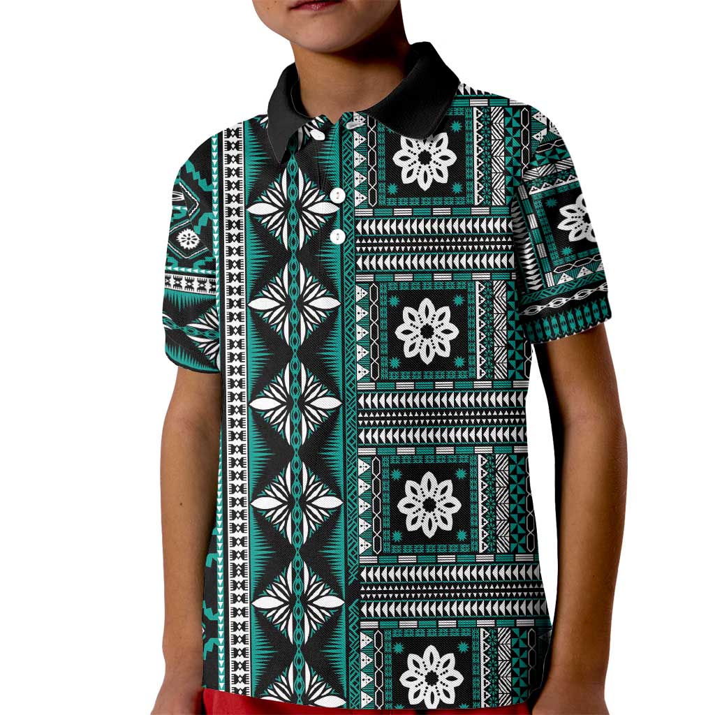 Fiji Masi Tapa Pattern Teal Kid Polo Shirt LT01 Kid Teal - Polynesian Pride