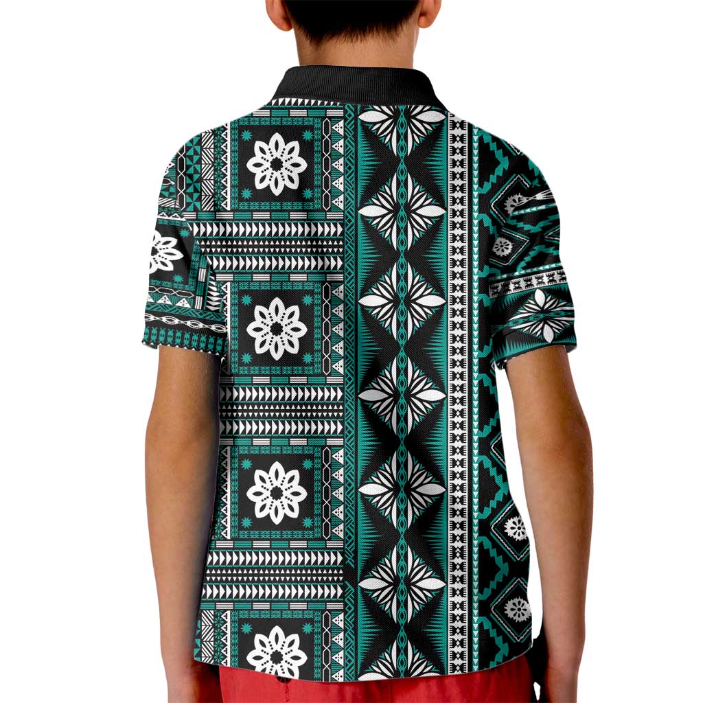 Fiji Masi Tapa Pattern Teal Kid Polo Shirt LT01 - Polynesian Pride